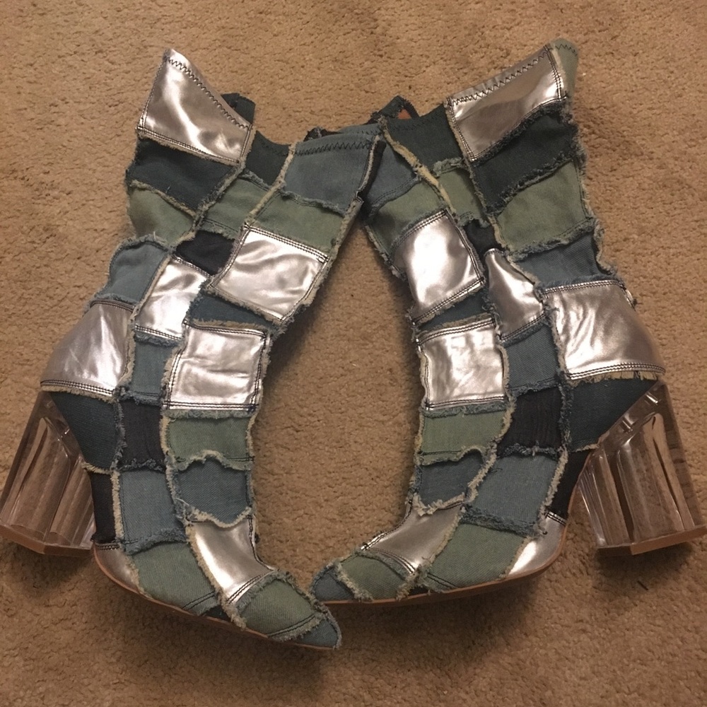 Jeffrey Campbell Denim Patchwork Boots - Picture 1 of 5